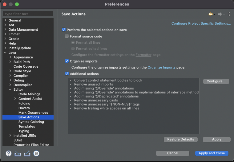 (Eclipse) Java Save Action 설정 | CoolioSo Blog